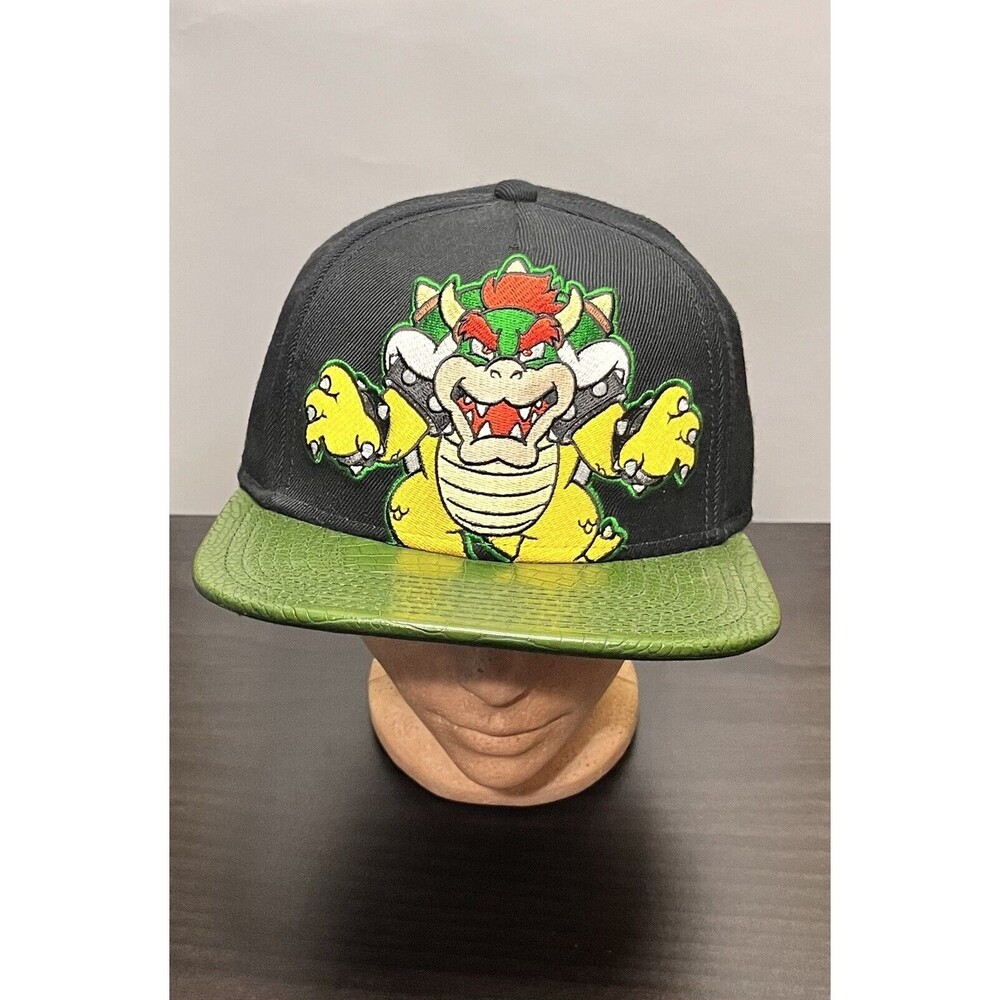 Super Mario 2015 Embroidered Bowser Black w/ Green Leather Brim Snapback O/S
